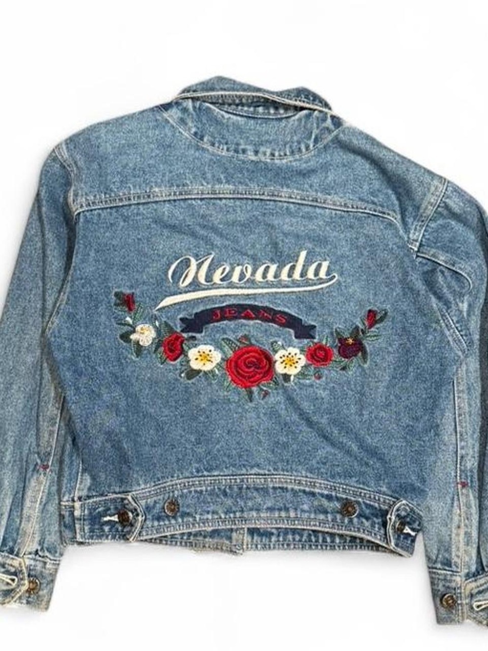 Vintage Nevada Floral Embroidery Cropped Baby Denim Jacket